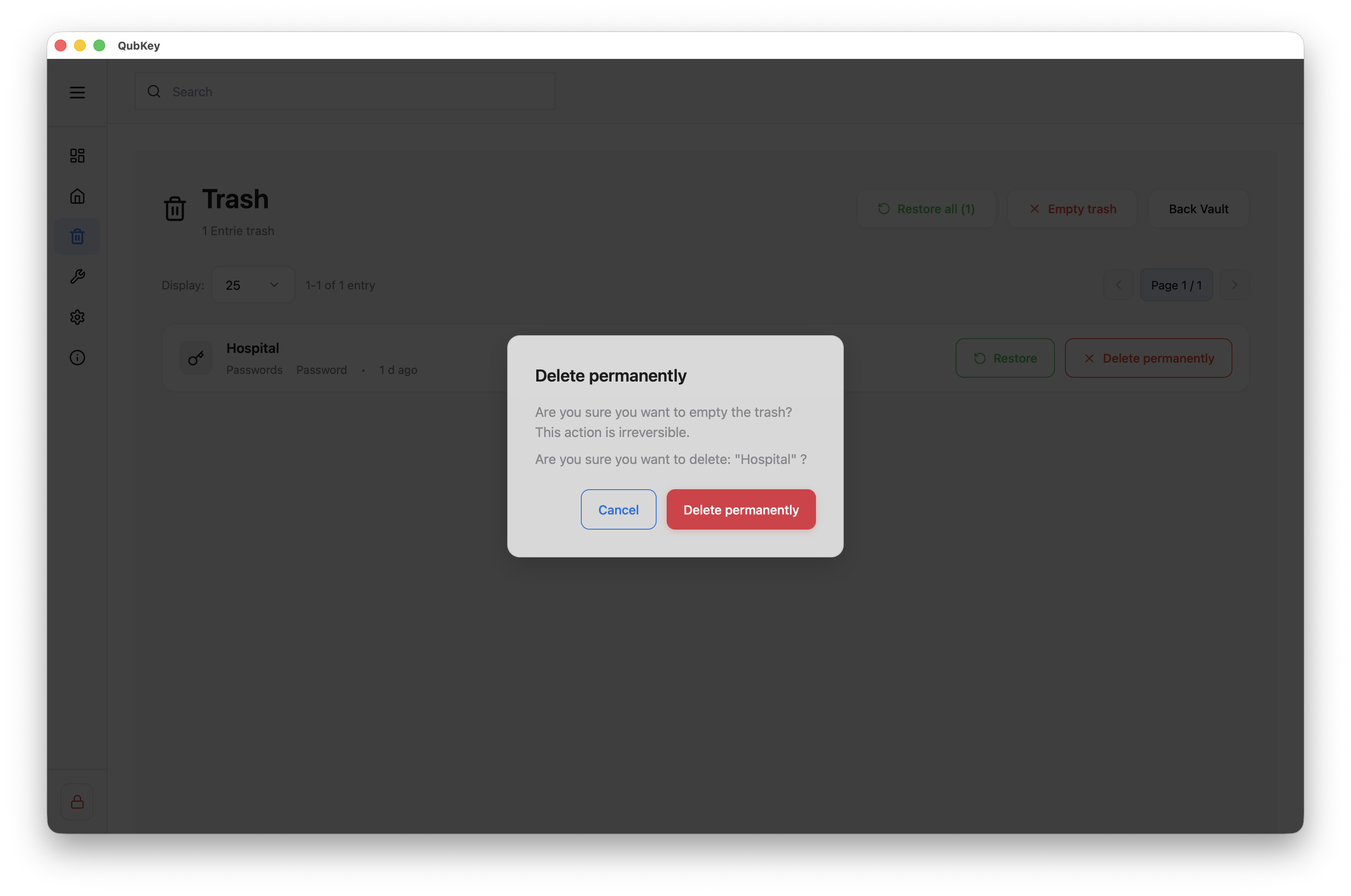 Permanent delete confirmation