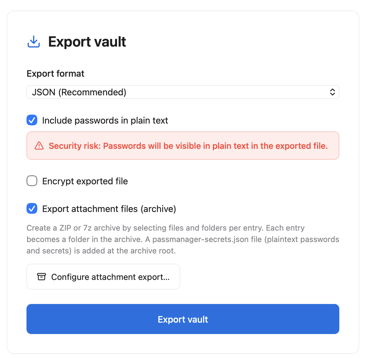 Attachments export