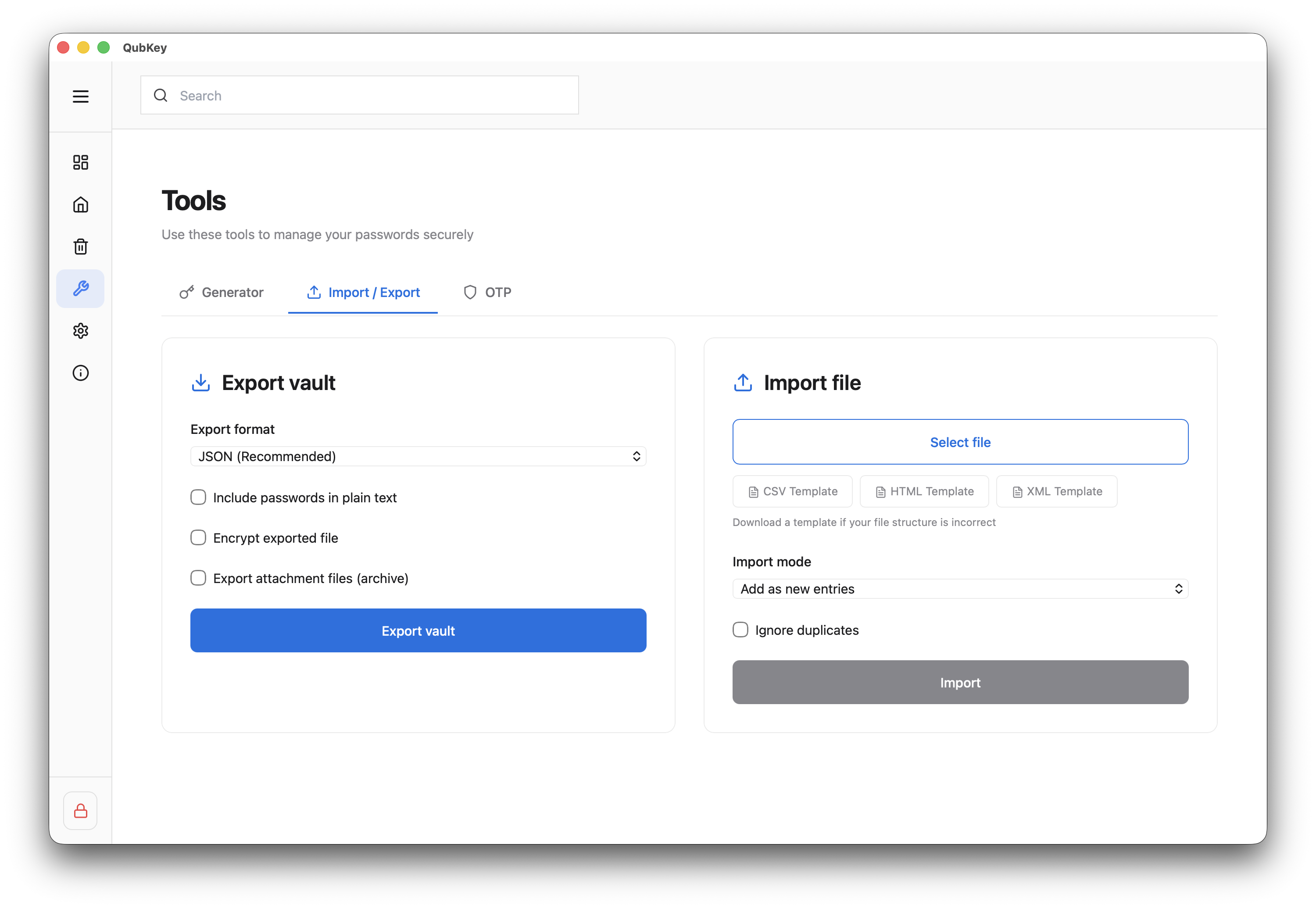 Import tab