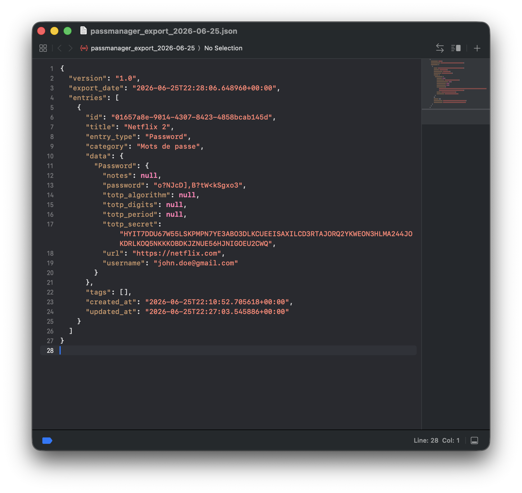 Exported JSON file