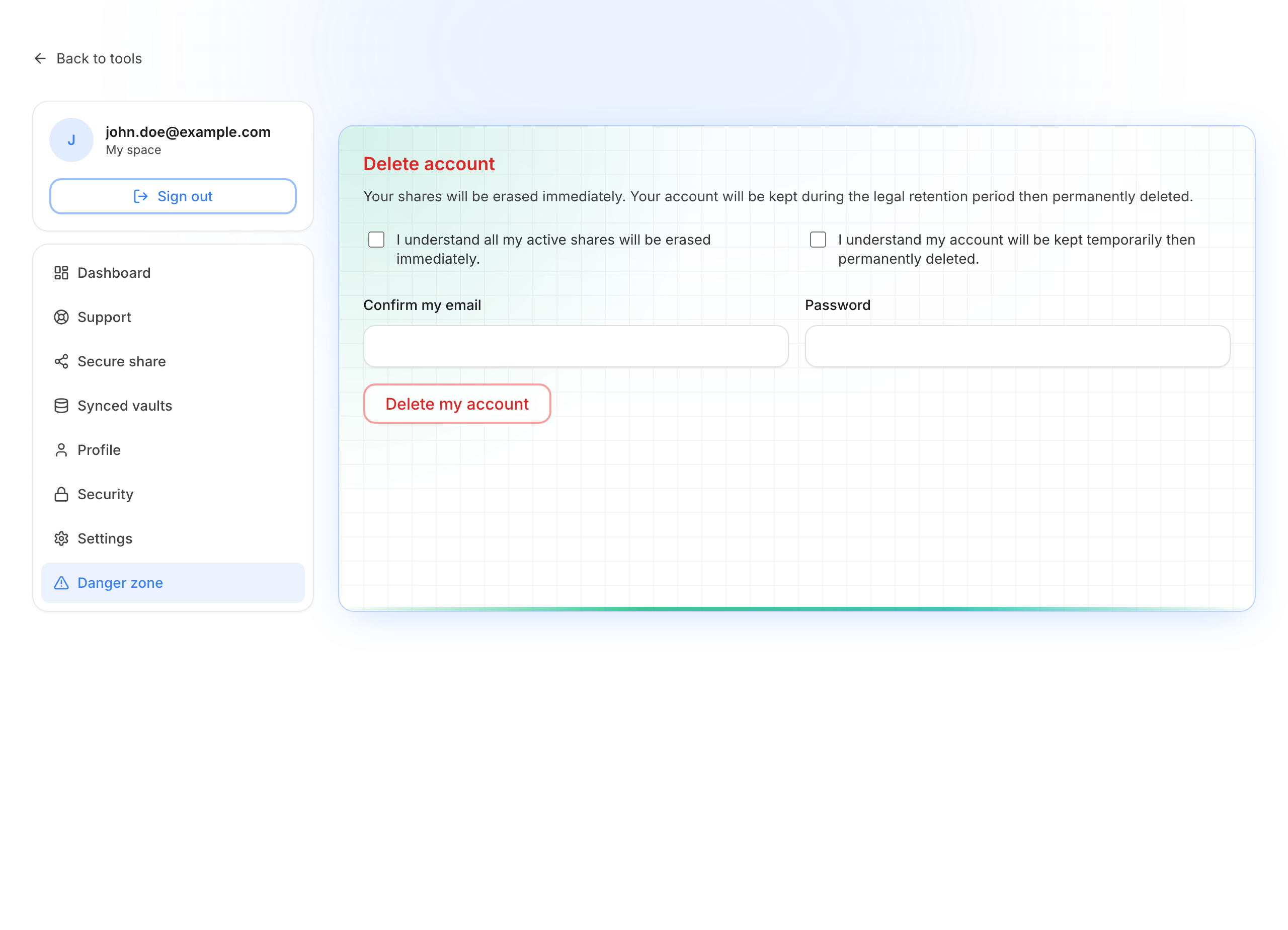 Danger zone — deletion
