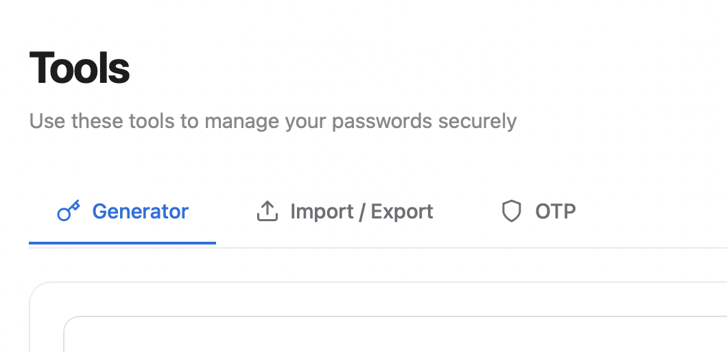 Tools page with tabs