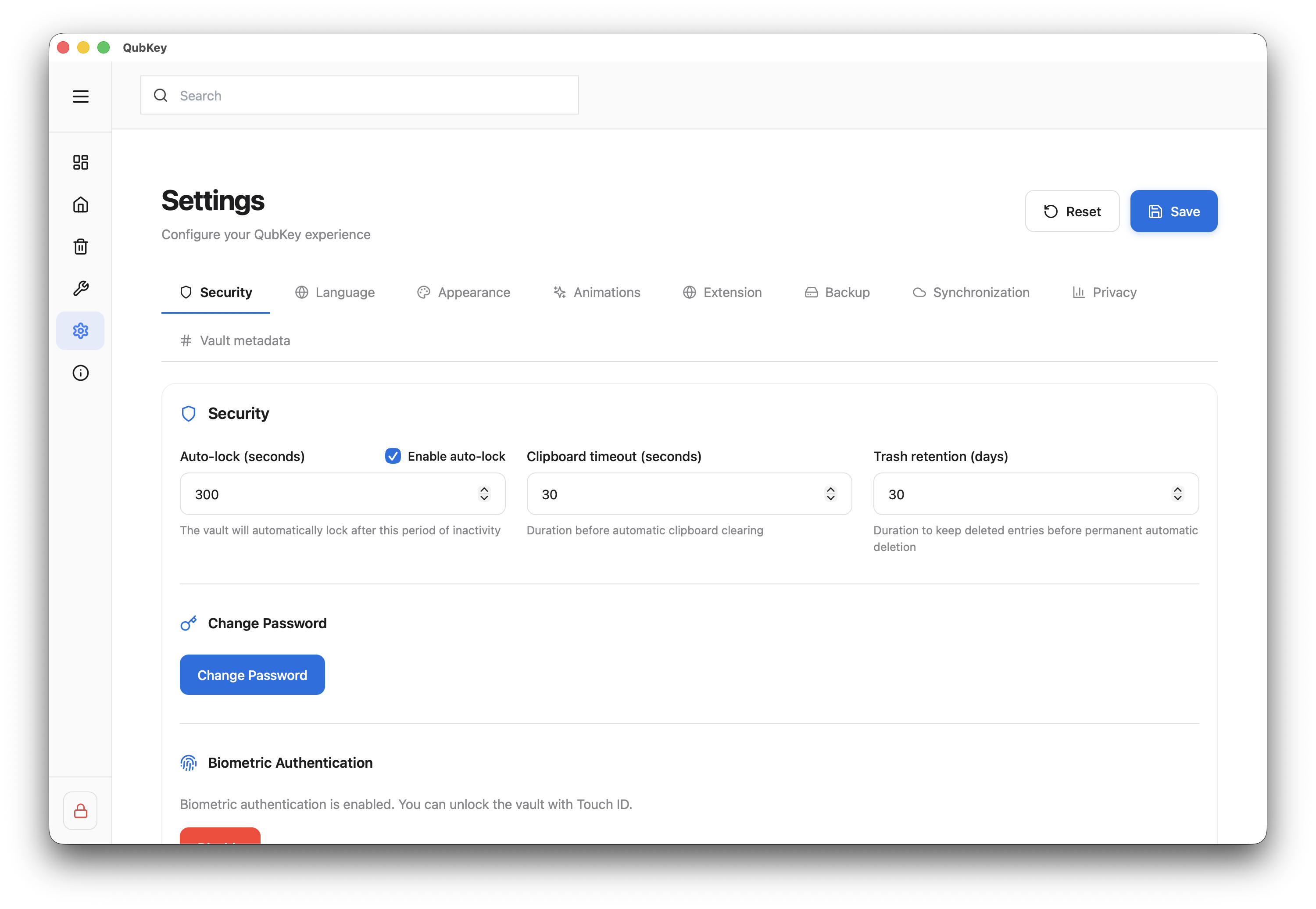 Biometrics enabled in settings