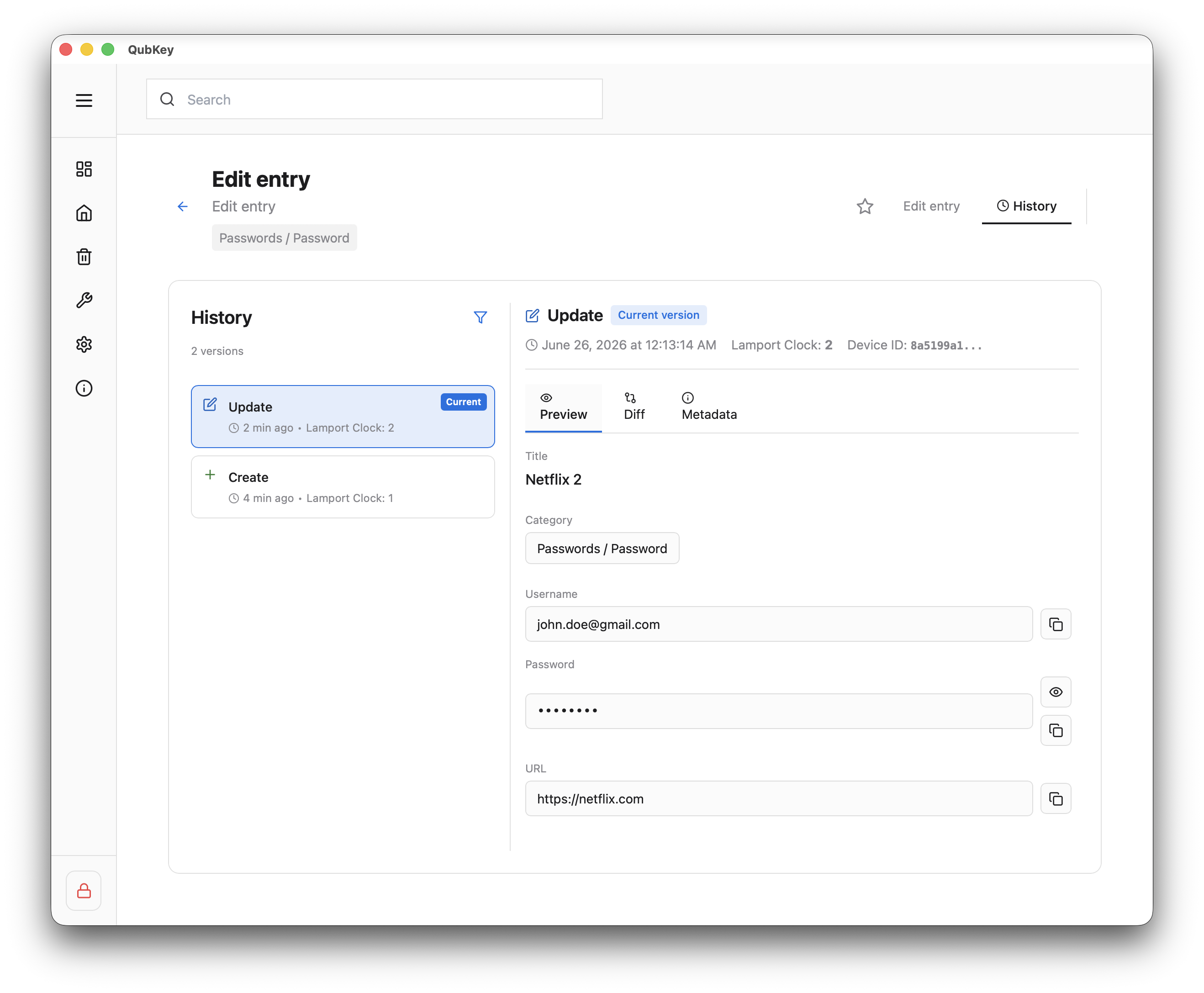 Entry history tab
