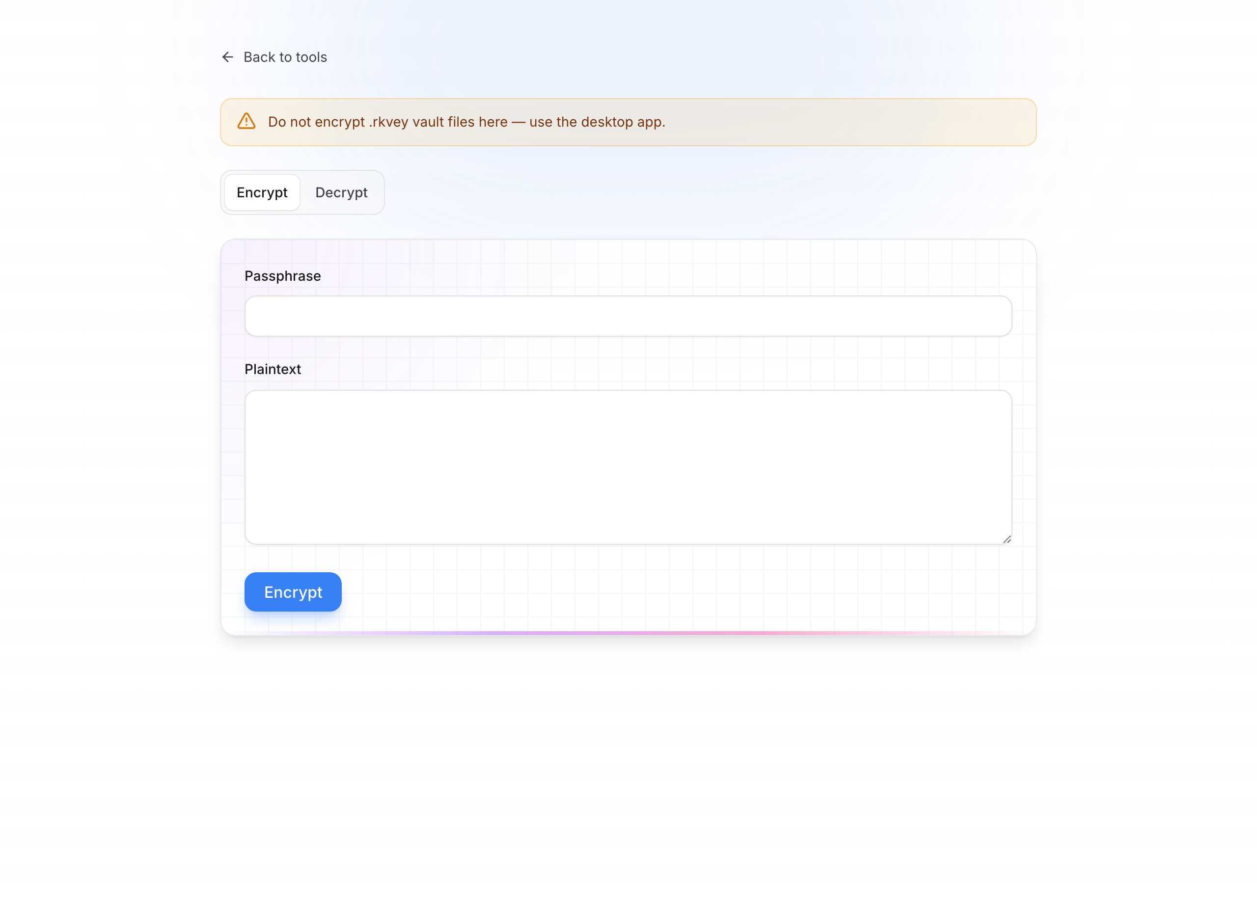 Encrypt tool — form