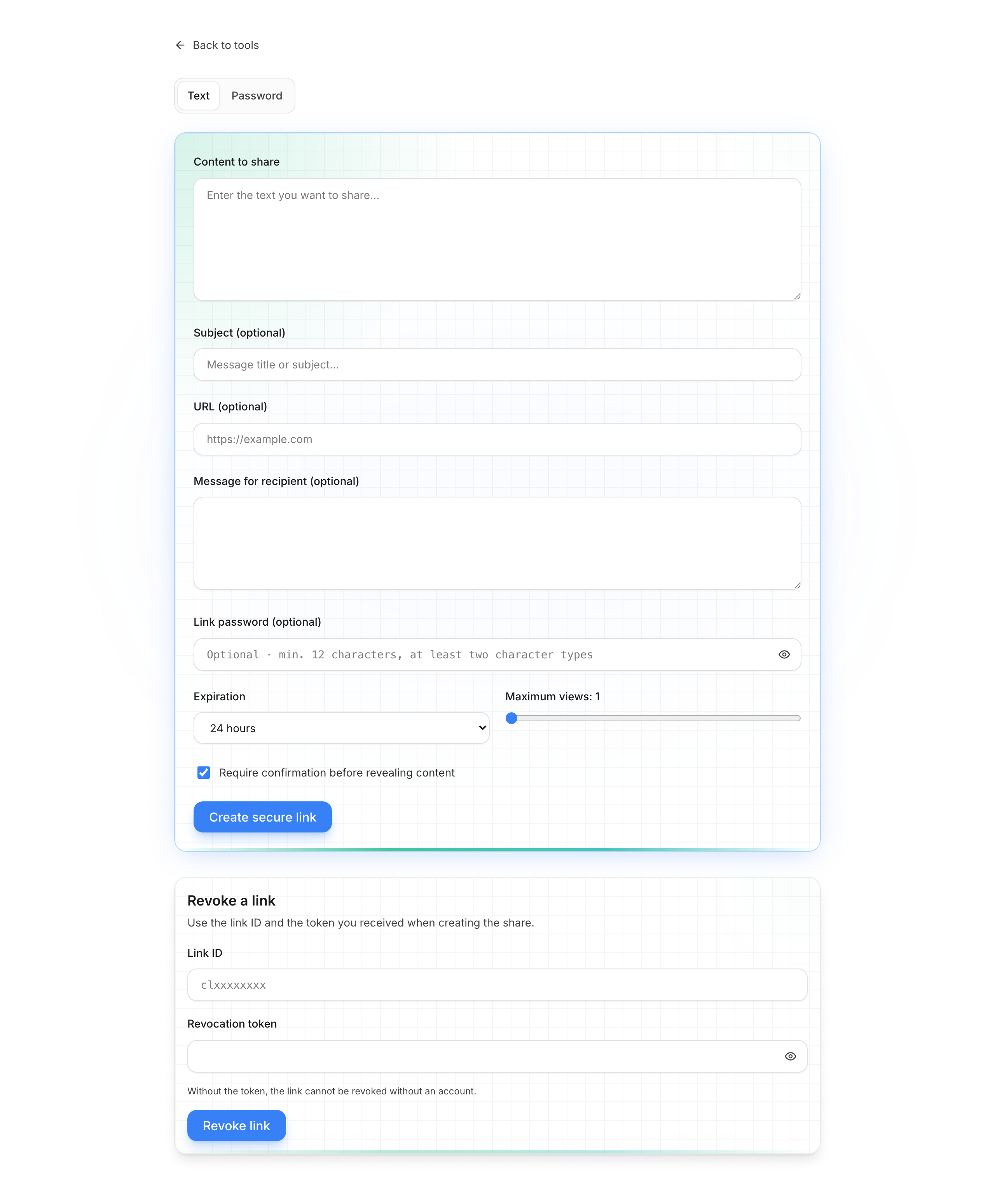 Options — expiration, views, confirmation
