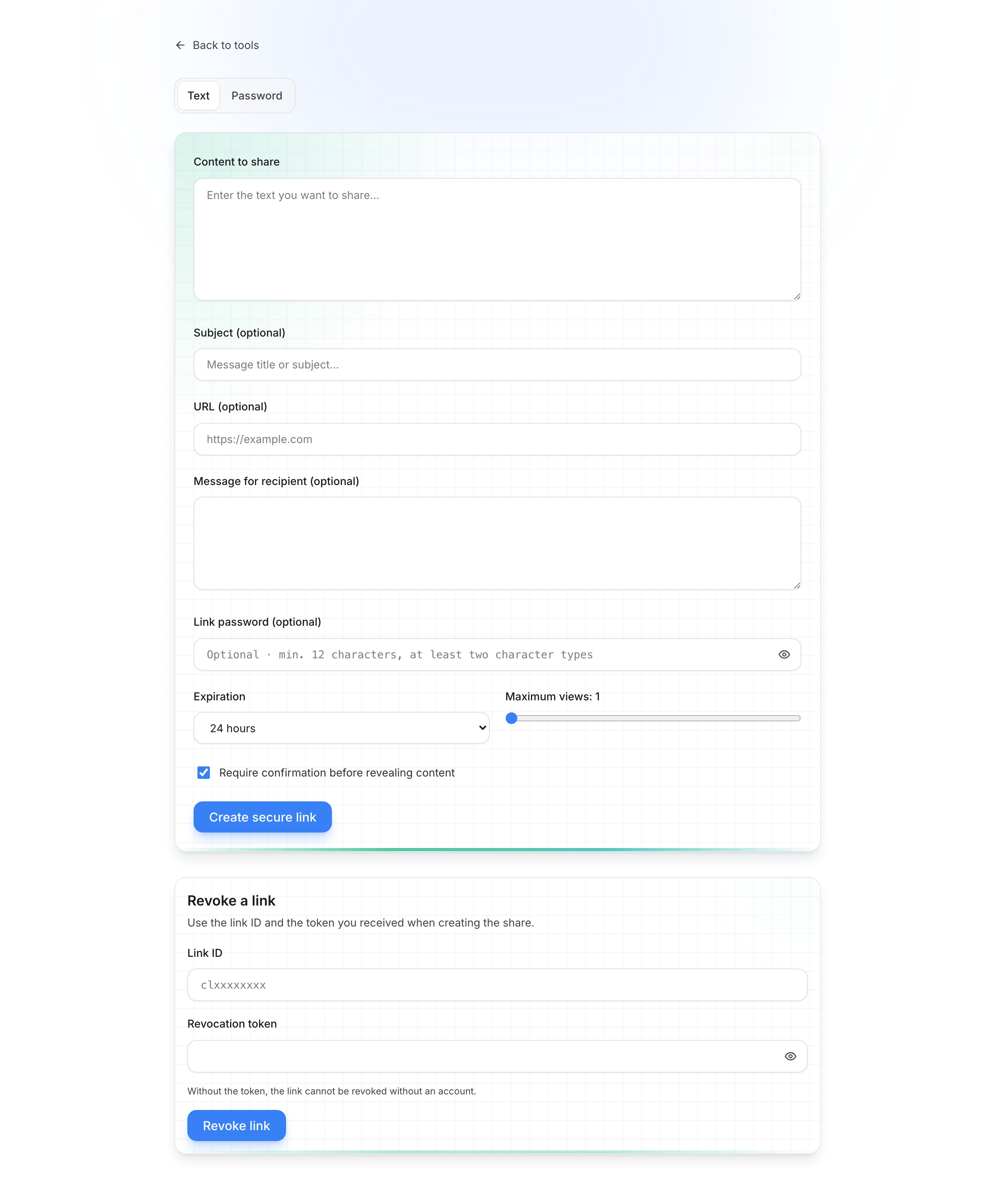 Secure share form
